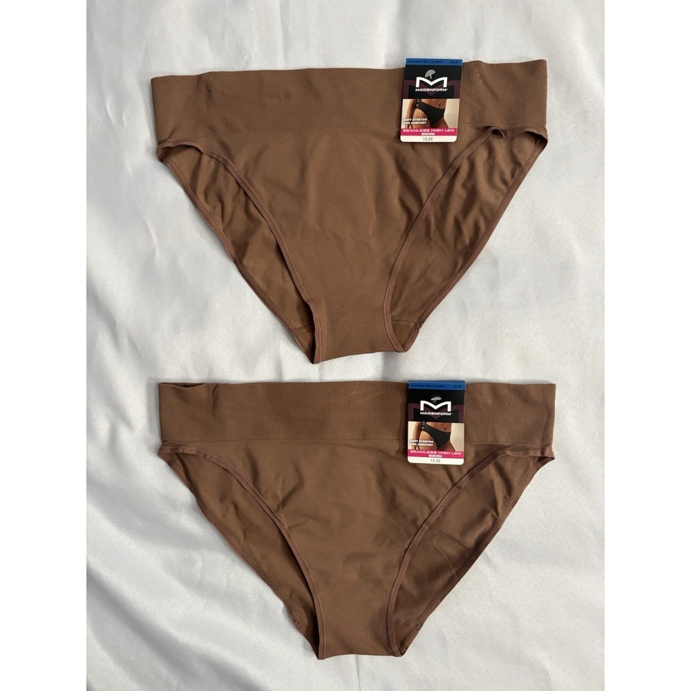 NEW Maidenform Seamless High Leg Bikini Brown Women's Size XLarge  2 Pair DM2317